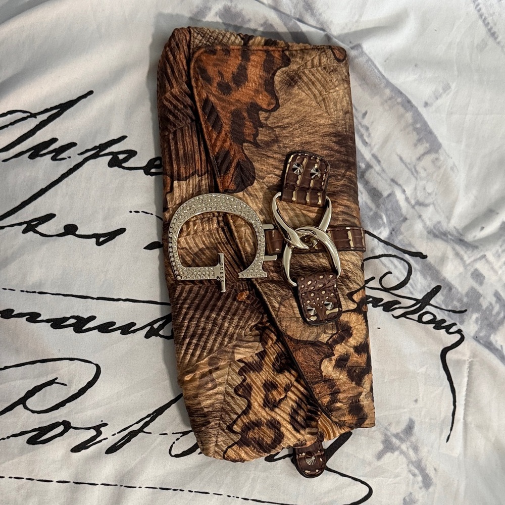 Guess Brown Animal Print Clutch